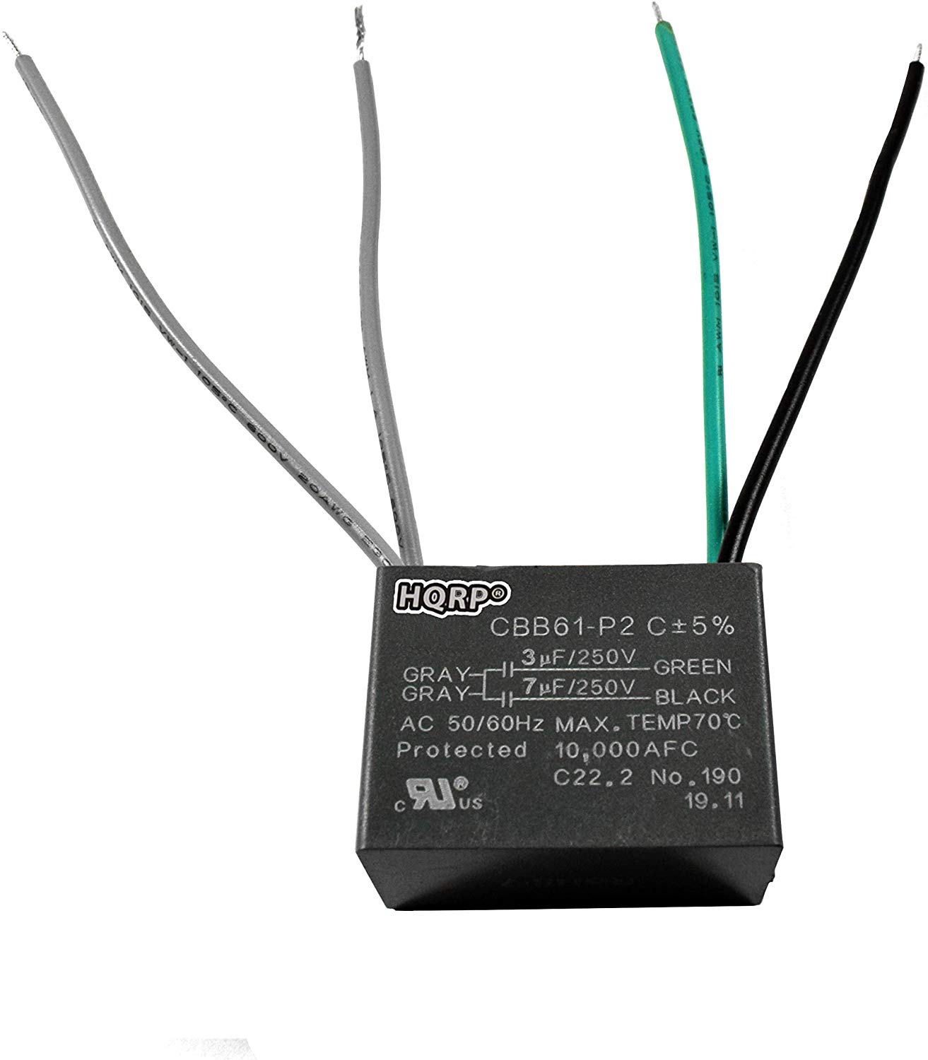 HQRP 887774403032017 Ceiling Fan Capacitor CBB61 3uf+7uf 4Wire
